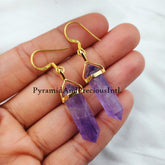 Amethyst Earrings, Pencil Earring, Dangle Earring, Gold Plated Earring, Gemstone Earring